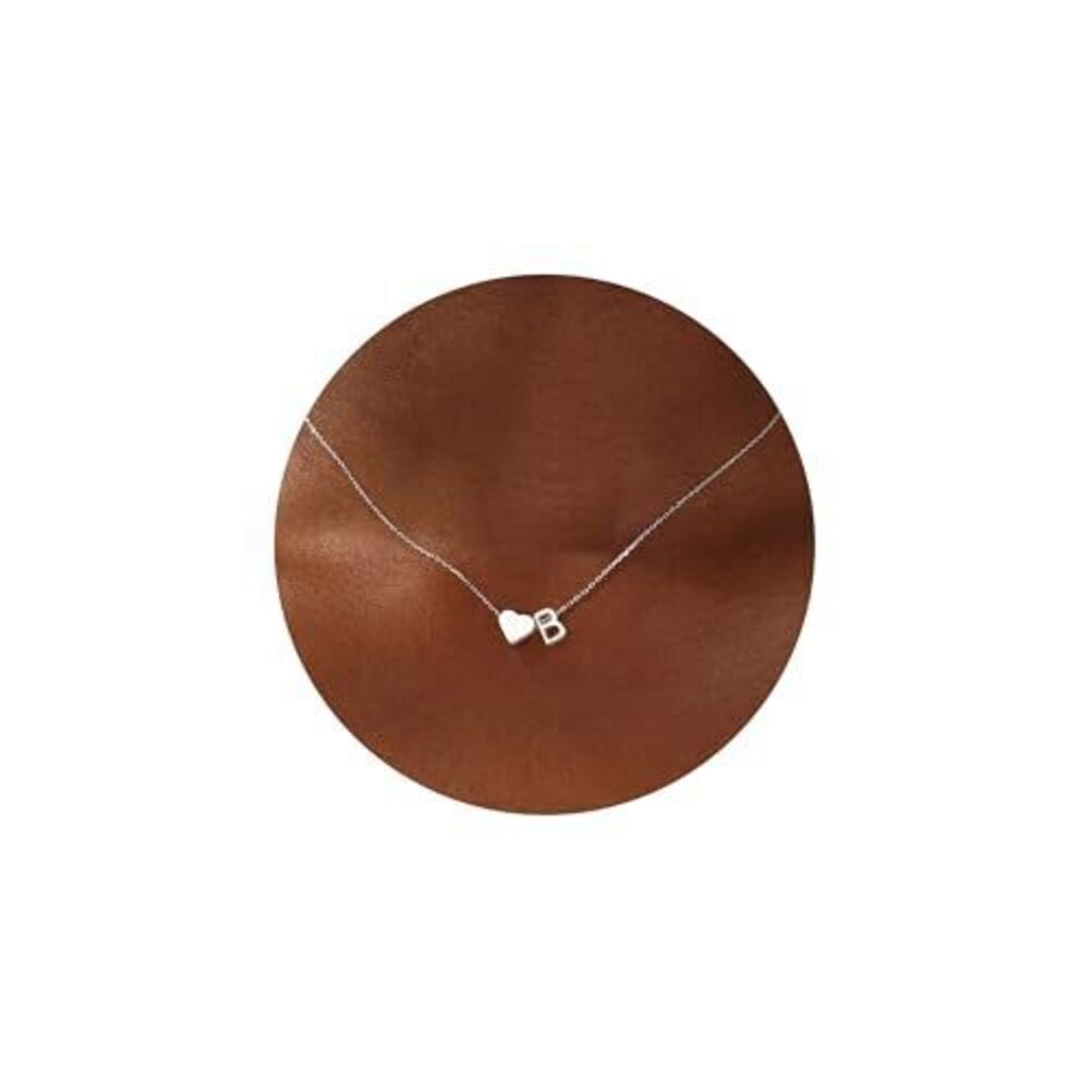 1291 Heart Initial Necklace , 18K-White-Gold-Plated Heart Initial B Dainty